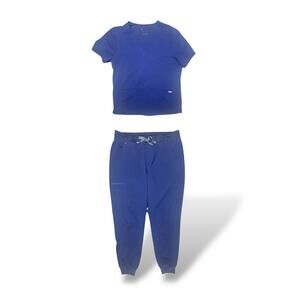 FIGS Navy Blue Scrub Set Women’s Large V-Neck Top & Jogger Pants Tech Collection